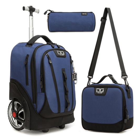 18“ Big wheel Trolley Backpack 3PCS Dark Blue || شنطة ترولي 18انش عجل كبير 3 قطع ازرق غامق توينز