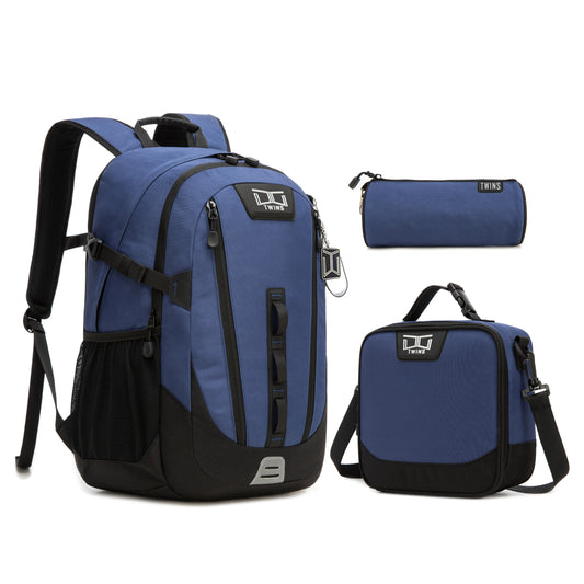 17"  Backpack 3PCS DARK BLUE TWINS || شنطة ظهر 17 انش 3 قطع ازرق غامق توينز