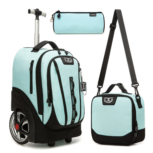 18“ Big wheel Trolley Backpack 3PCS || شنطة ترولي 18انش عجل كبير 3 قطع تركواز توينز