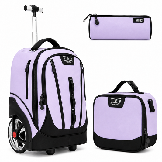 18“ Big wheel Trolley Backpack 3PCS Purple || شنطة ترولي 18انش عجل كبير 3 قطع بنفسجي توينز