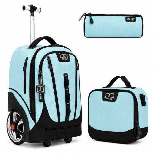 18“ Big wheel Trolley Backpack 3PCS Light Blue || شنطة ترولي 18انش عجل كبير 3 قطع ازرق فاتح توينز