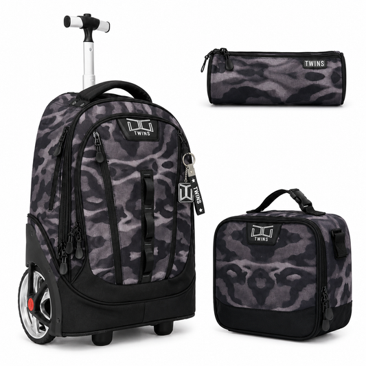 18“ Big wheel Trolley Backpack 3PCS Army Grey || شنطة ترولي 18انش عجل كبير 3 قطع جيشي رمادي توينز