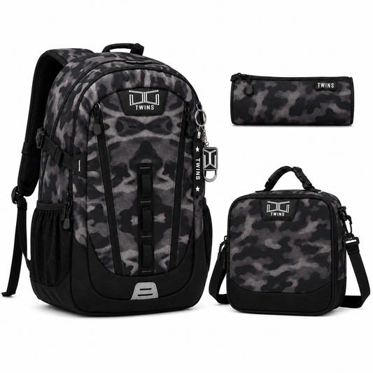 17"  Backpack 3PCS TWINS Army Grey || شنطة ظهر 17 انش 3 قطع توينز جيشي رمادي