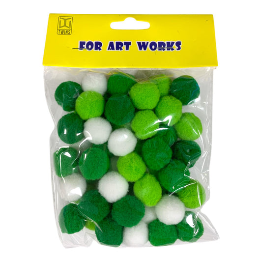 Green & White Pom Poms Cotton Balls for Crafts || قطن بوم بوم لون ابيض و أخضر اشغال يدوية