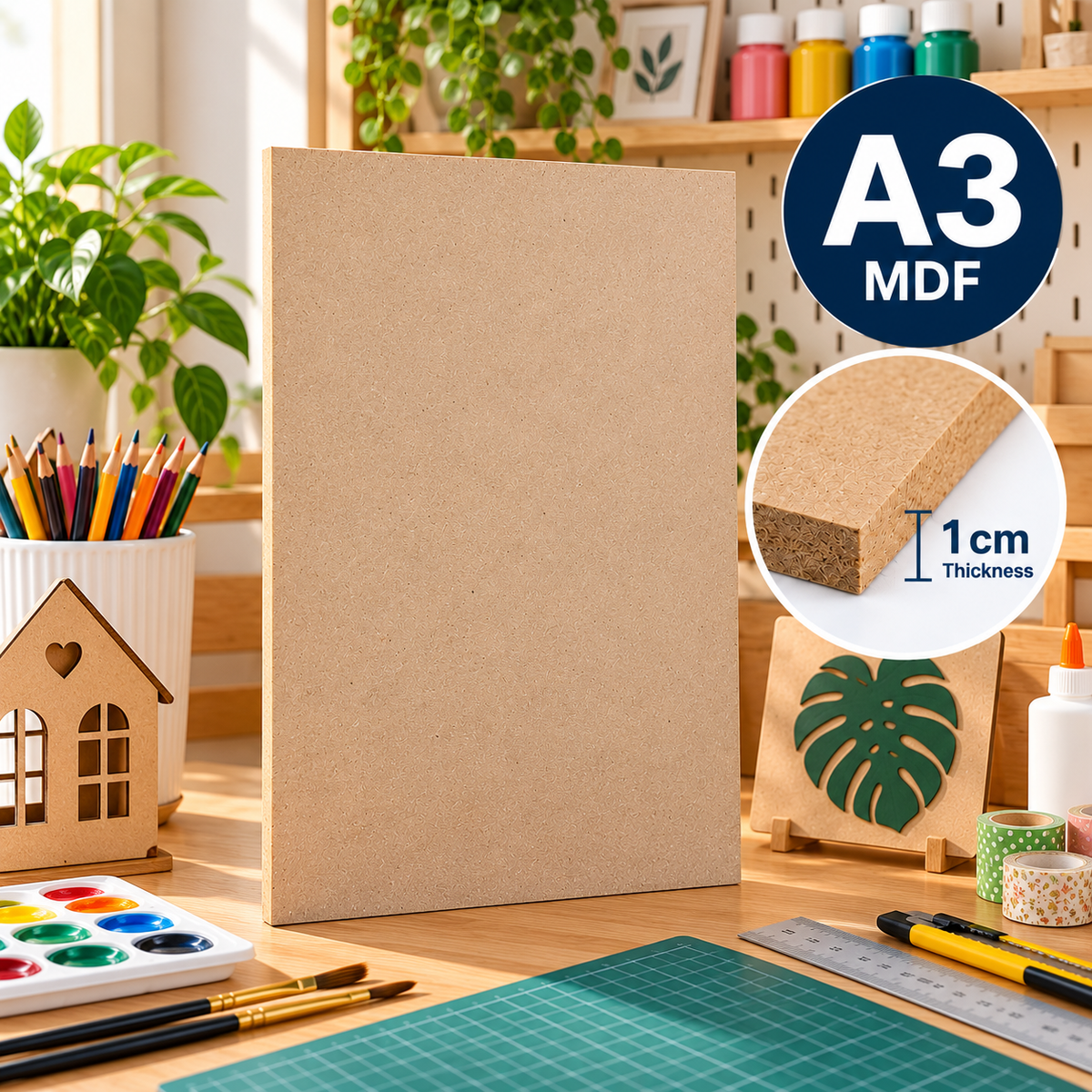 MDF Wood Board A3 – 1 cm Thick || لوح خشب مضغوط MDF مقاس A3 – سماكة 1 سم