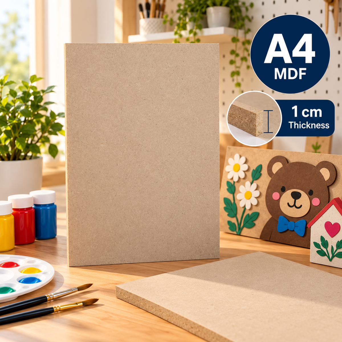 MDF Wood Plate A4 Size – 1 cm Thick