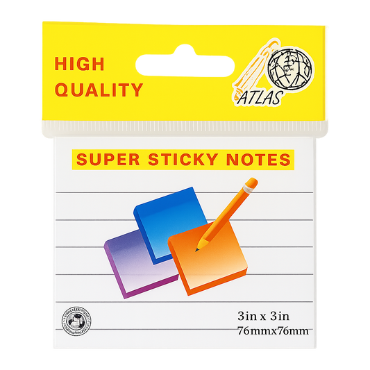 A&T White Lined Super Sticky Notes 3x3 || ورق ملاحظات ستيكي نوت اي اند تي لون ابيض3*3