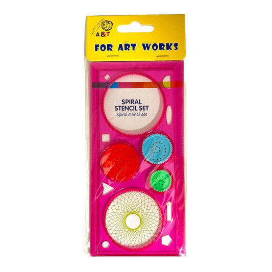 Engineering Spiral Stencil Set Ruler Pink Color || مسطرة هندسية ستنسل دائرية لون وردي