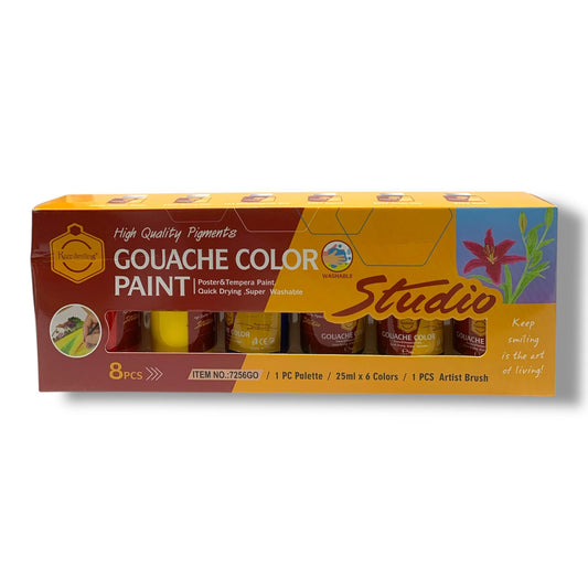 Keep Smiling Gouache Color Paint 6 Colors 25 ml + 1 Palette + 1 Brush || الوان جواش كيب سمايلينج 6 لون 25 مل و باليته و فرشة