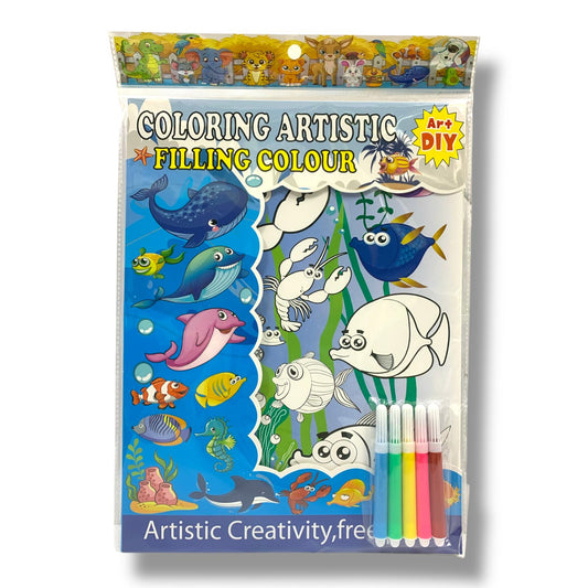 Coloring Artistic Filing Color 6 Pages Fish || دفتر تلوين ورق مقوى كرتون 6 صفحة سمك