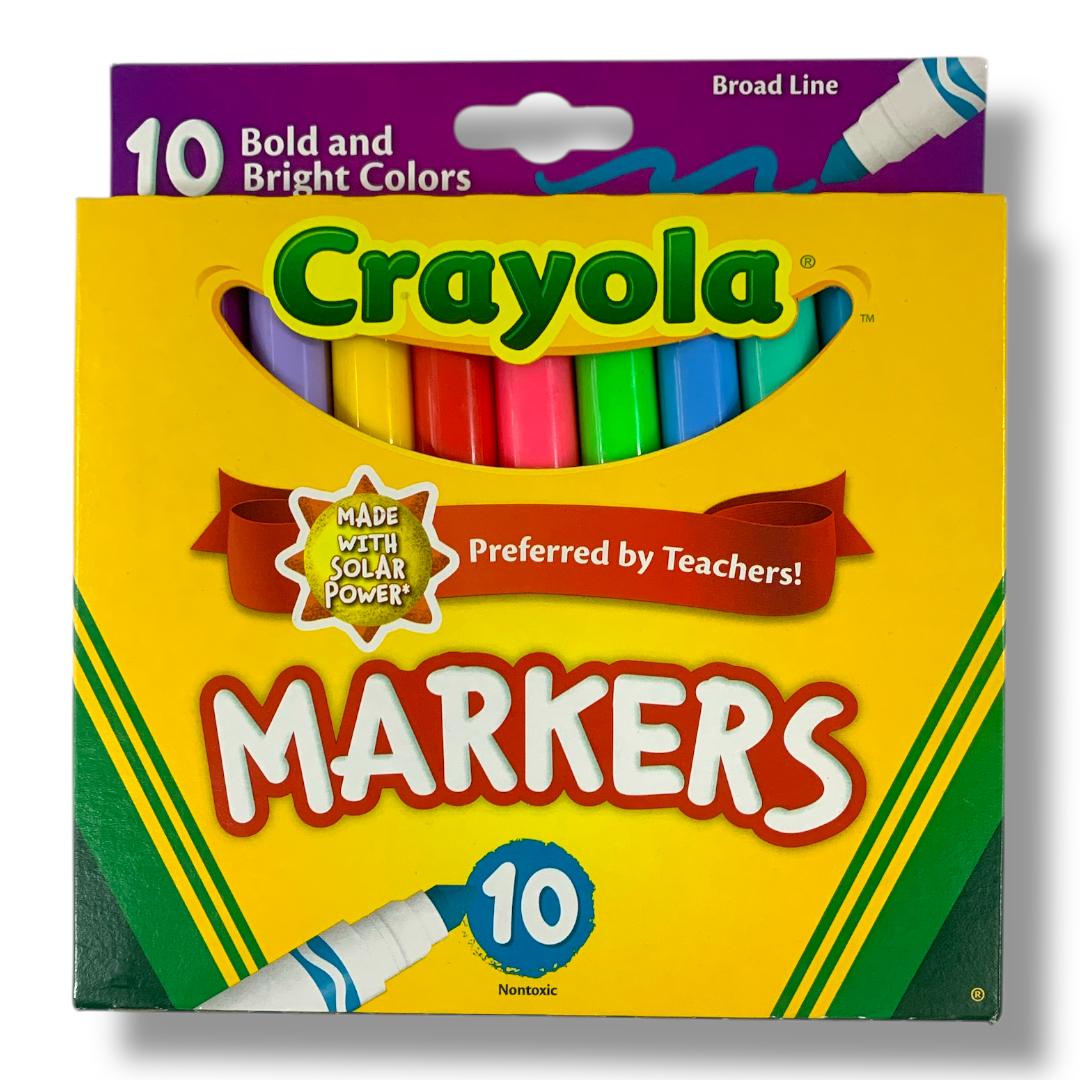 Crayola 10 Bold and Bright Colors Markers Broad Line || الوان شينية 10 لون  فاقع كرايولا خط عريض قابل للغسل