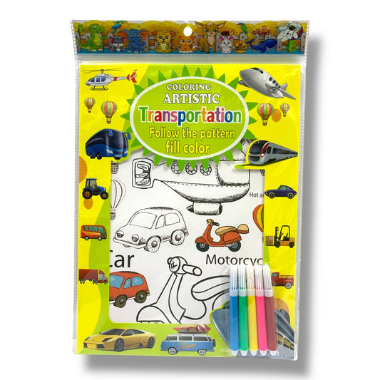 Coloring Artistic 6 Pages Transportation || دفتر تلوين ورق مقوى كرتون 6 صفحة المواصلات