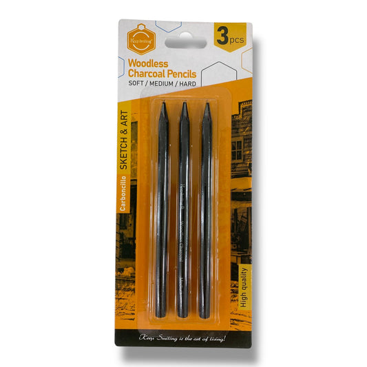 Keep Smiling Woodless Charcoal Pencils 3 pcs || مجموعة اقلام فحم خاليه من الخشب 3 درجة