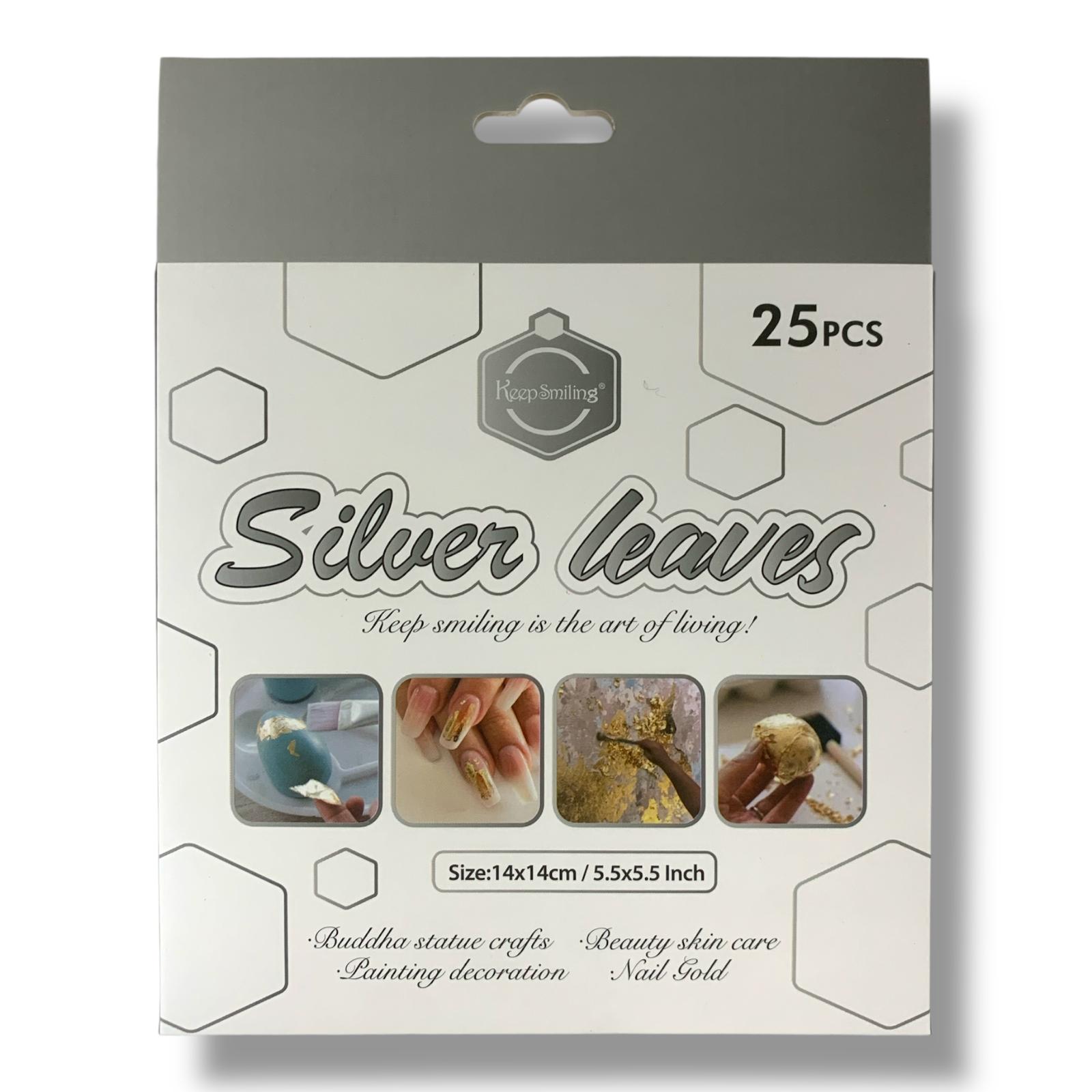Keep Smiling Silver Leaves 25 Pcs || ورق فضة 25 ورقة