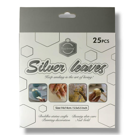 Keep Smiling Silver Leaves 25 Pcs || ورق فضة 25 ورقة