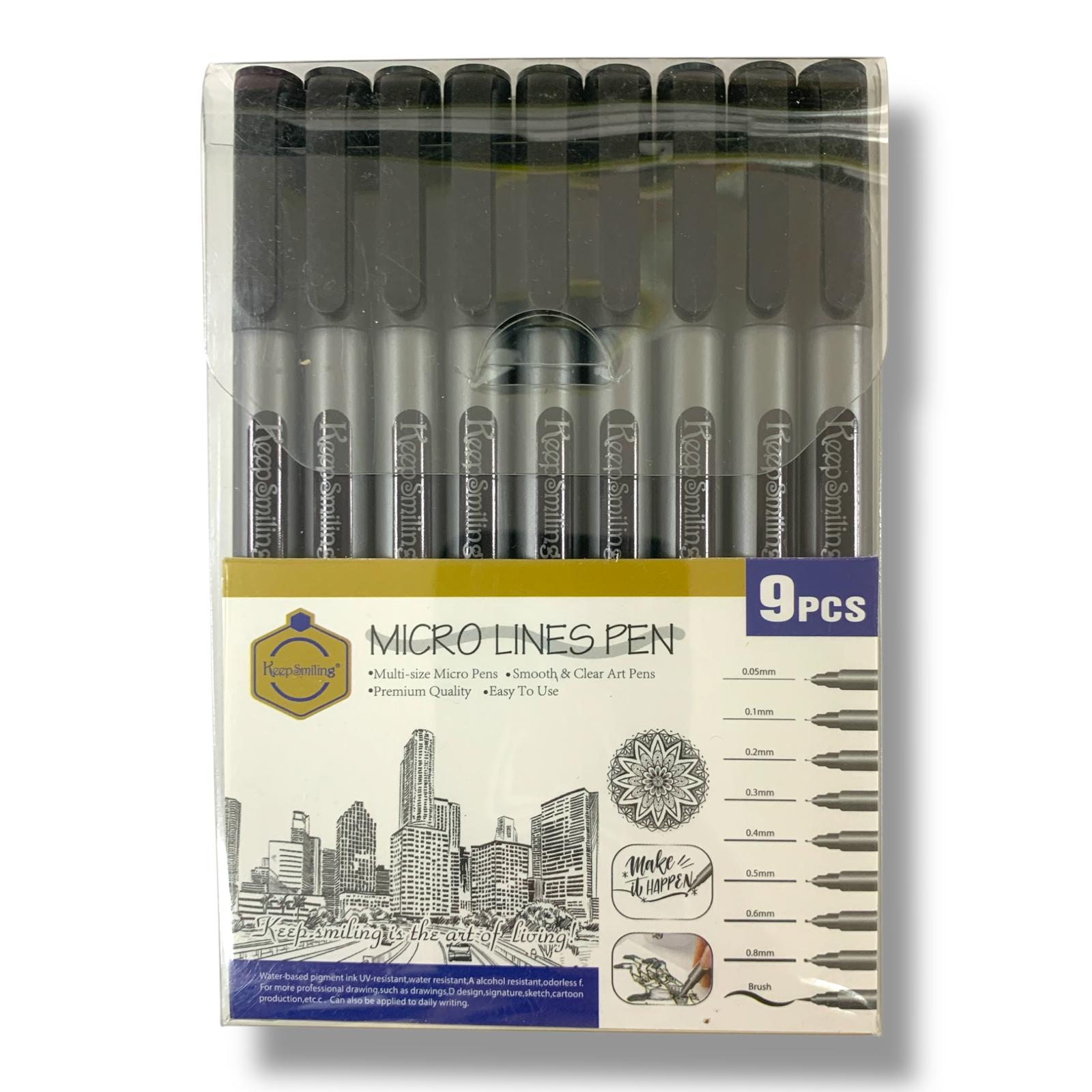 Keep Smiling Micron Pens Black ink 9 Pens Assorted Tip Sizes || اقلام مايكرون حبر اسود احجام رئوس مختلفة 9 قلم