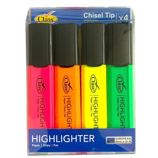 Class Highlighters 4 Colors Chisel Tip || الوان تضليل هايلايتر كلاس راس مشطوف ٤ لون