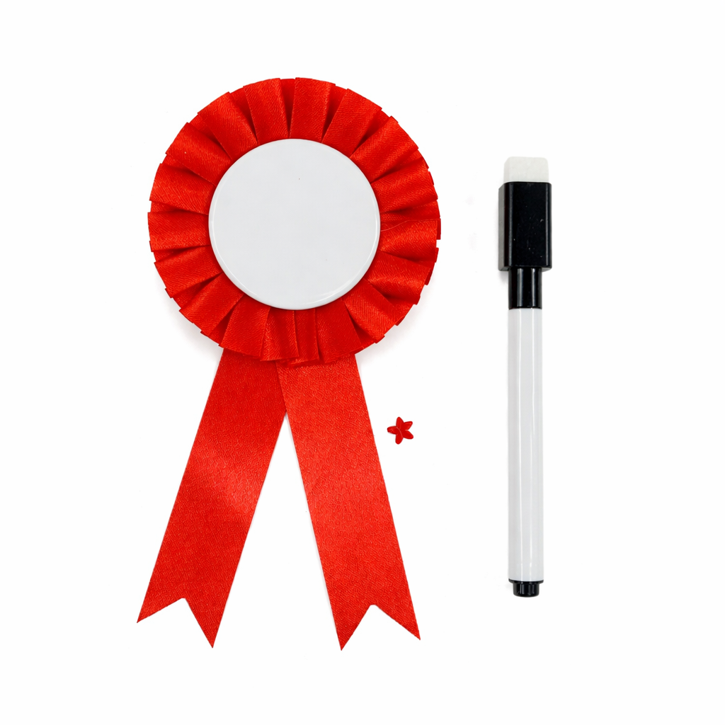 Red Customizable Award Ribbon with Marker || ريبون تكريم مع قلم لون أحمر