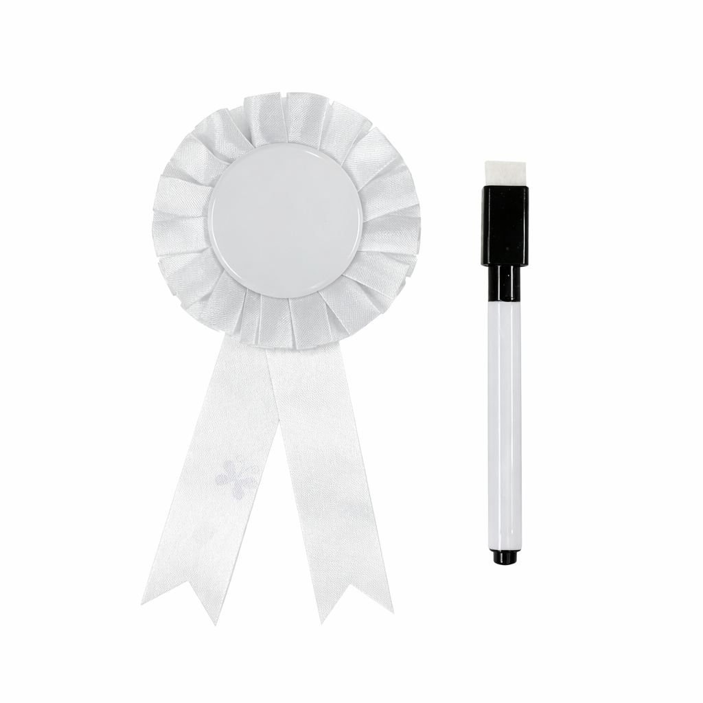 White Customizable Award Ribbon with Marker || ريبون تكريم مع قلم لون ابيض 