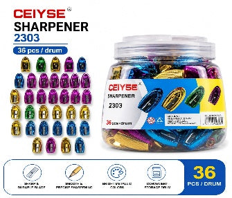 Metallic Color Pencil Sharpener Set - 36 Pieces, Clear Drum || طقم برايات الوان ميتاليك 36 حبة درام شفاف
