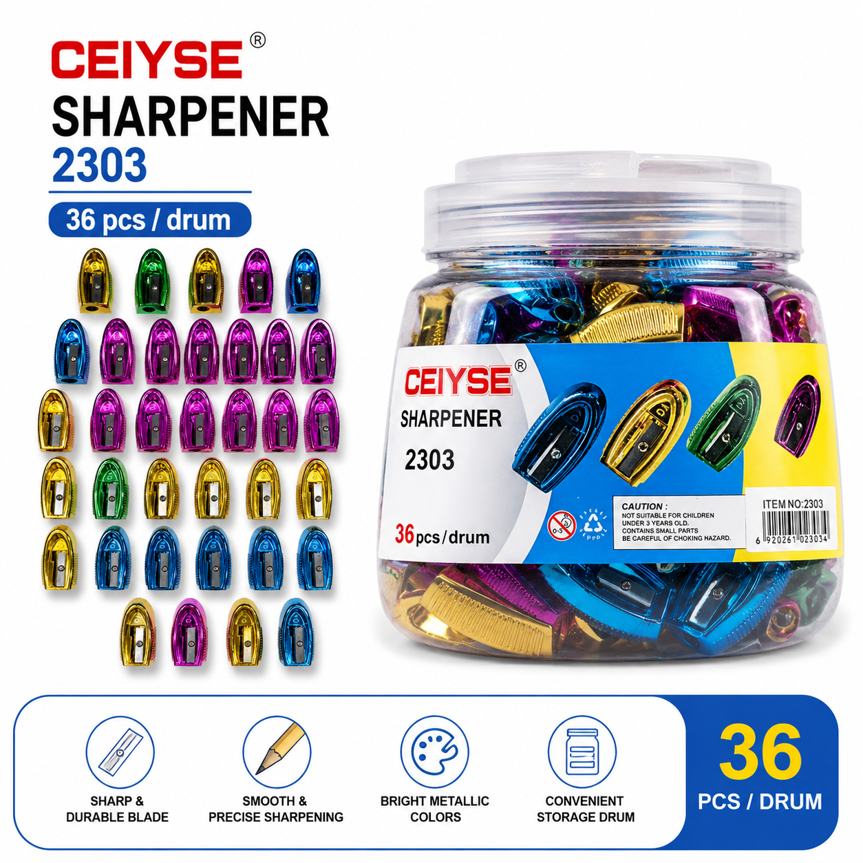 Metallic Color Sharpener Set 36 Pieces Pack || برايات ميتاليك باكيت