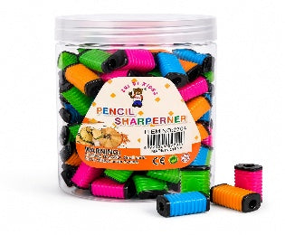 Neon Color Pencil Sharpener Set - 48 Pieces, Clear Drum || طقم برايات الوان فسفوري 48 حبة درام شفاف