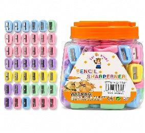 Pastel Color Pencil Sharpener Set - 48 Pieces, Clear Drum || طقم برايات الوان باستيل 48 حبة درام شفاف