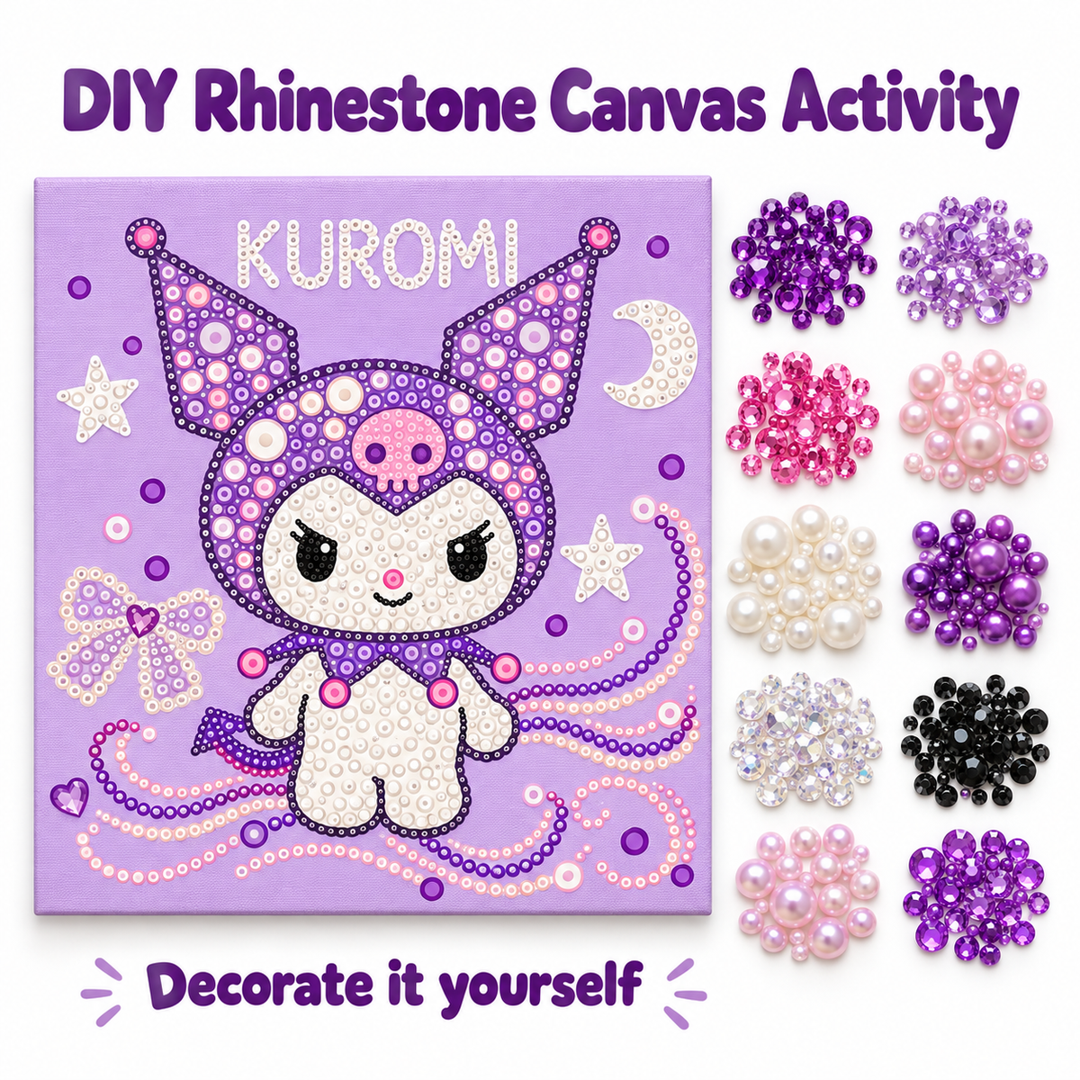 DIY Rhinestone Canvas Activity 25 x 25 cm - Kuromi || نشاط تزيين كانفاس بالأحجار اللامعة 25 × 25 سم - كورومي