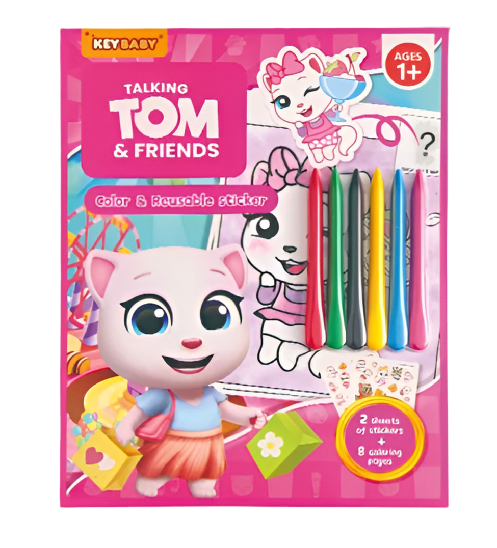 Keybaby Talking Tom and Friends Color and Reusable Sticker || دفتر تلوين و ستيكرات توم القط