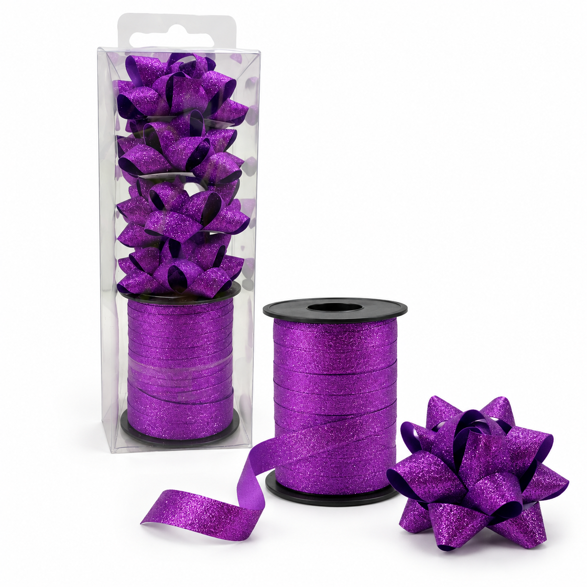 Purple Glitter Ribbon and Bow Pack || شريط ريبون و زهرية زري لون بنفسجي