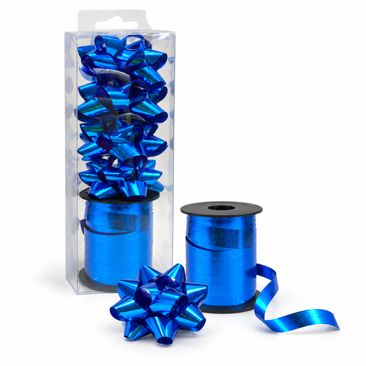 Blue Shining Ribbon and Bow Pack || شريط ريبون و زهرية لامع لون ازرق