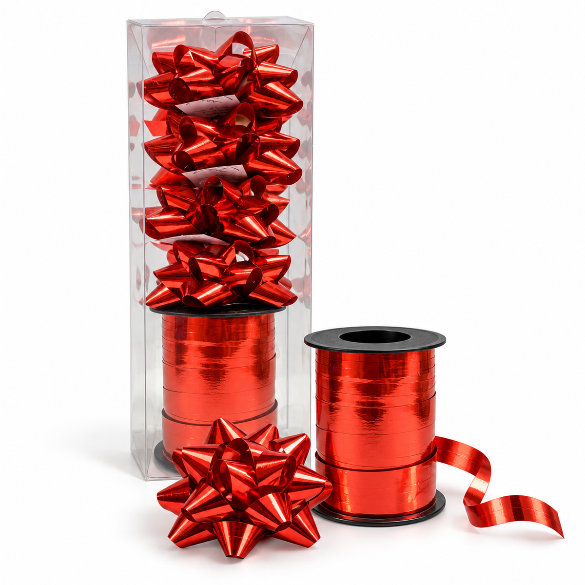 Red Shining Ribbon and Bow Pack || شريط ريبون و زهرية لامع لون احمر
