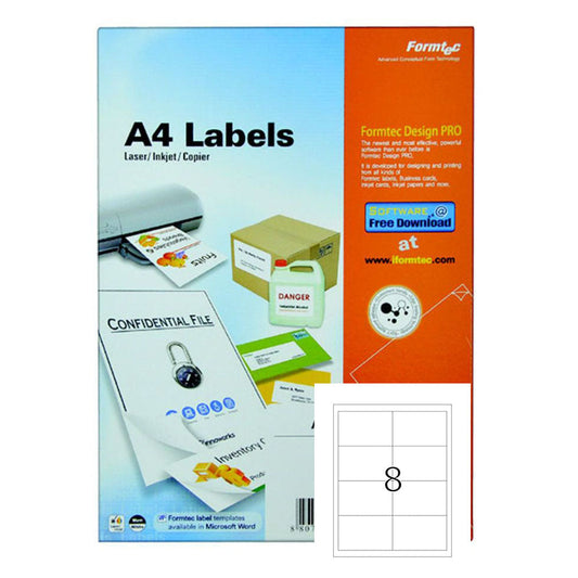 Formtec A4 Label 8 Stickers || ورق لاصق فورماتك مقسم ٨ ستيكر