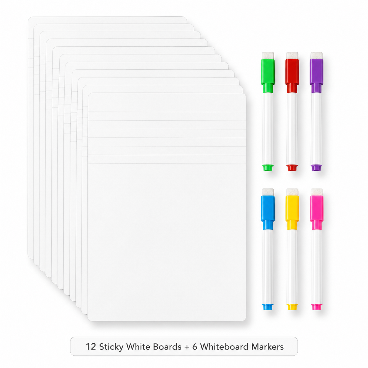 A&T Write and Erase Sticky White Board Package 12 Boards 6 Markers || مجموعة سبورة لاصقة اي اند تي ١٢ صبورة ٦ قلم