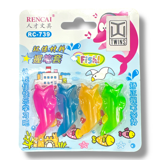 Kids Dolphin Pencil Grips - Ergonomic Writing Aid for Children 4-Pack, Assorted Colors || مسكات اقلام الرصاص للاطفال شكل دلفين عدد ٤ الوان