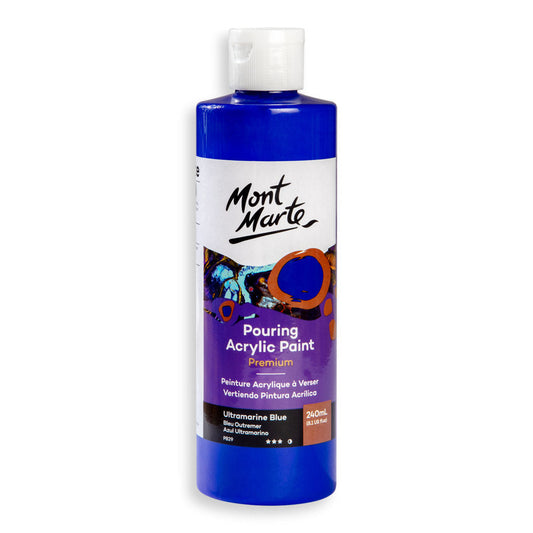 Mont Marte Premium Pouring Acrylic Paint 240ml for Fluid Art Ultramarine Blue || الوان سكب اكريليك مونت مارت حجم ٢٤٠ مل لون ازرق غامق الترا مارين