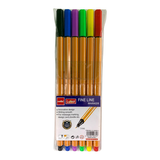 Cello Fineliner Pen Marker 6 Colors || اقلام راس ضعيف سيلو 6 لون