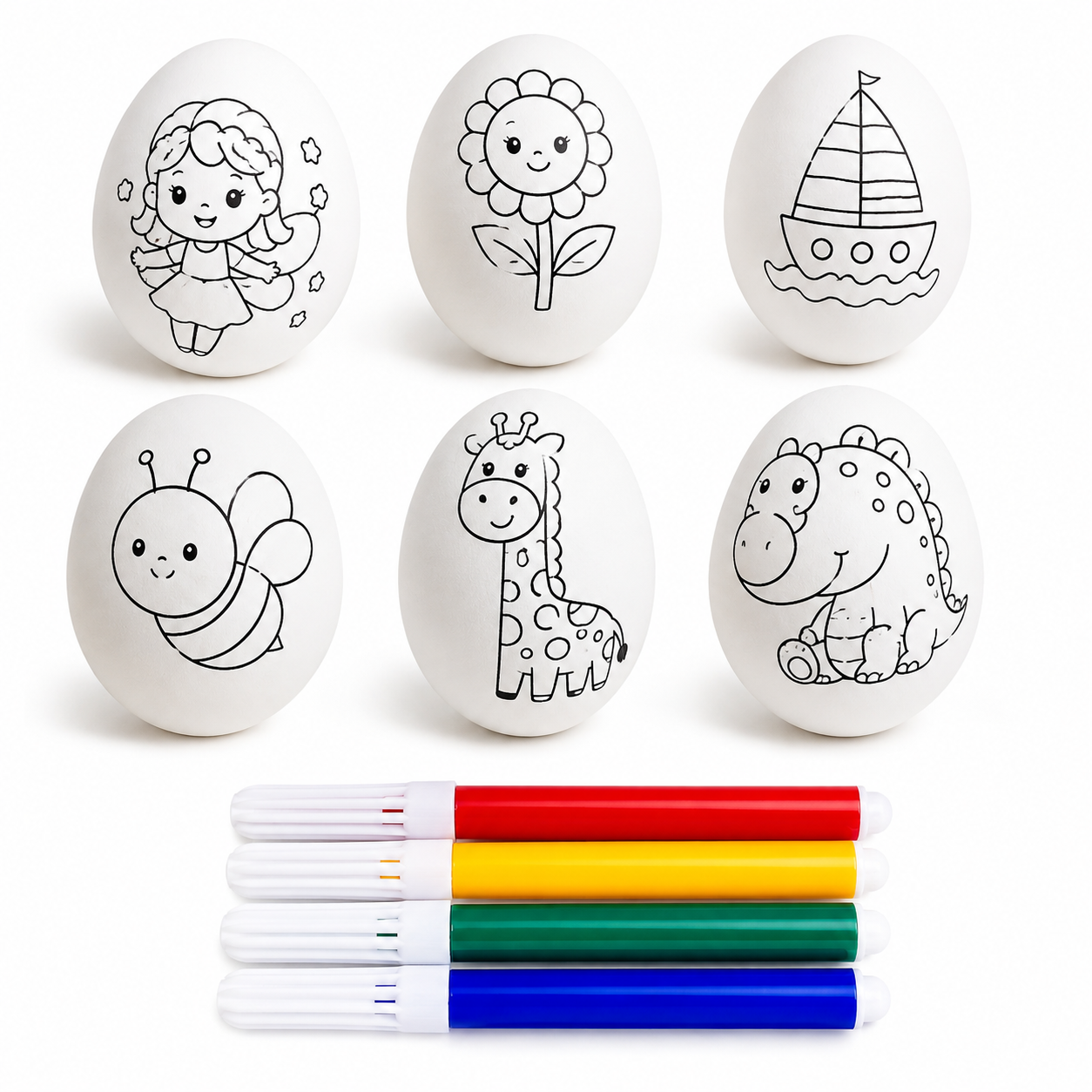 White Egg Pack for Coloring 6 Pcs with Colors || بيض ابيض للتلوين 6 حبة مع الوان