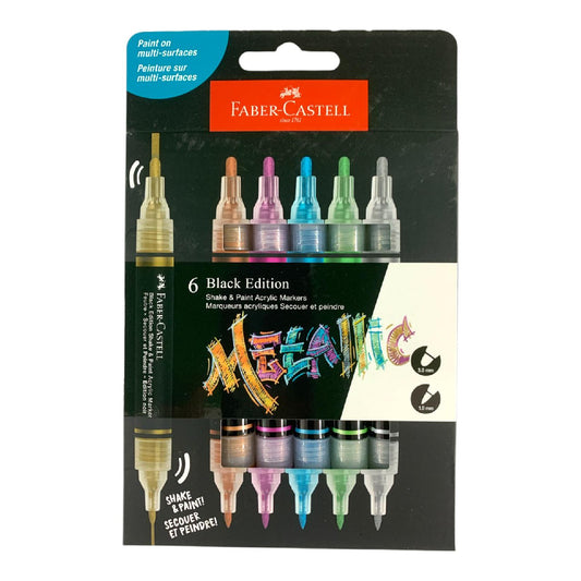 Faber-Castell Metallic Acrylic Markers (6 Pack) || أقلام فابر كاستل الأكريليكية المعدنية (عبوة 6 قطع)