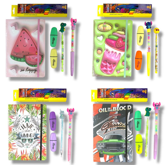 Atlas Offer Notebook 2 Highlighters Pencil Pen 6 Colored Pencils All Assorted Models || مجموعة اطلس دفتر و ٢ فسفوري و قلم رصاص و قلم حبر و ٦ الوان خشبية موديلات متنوعة
