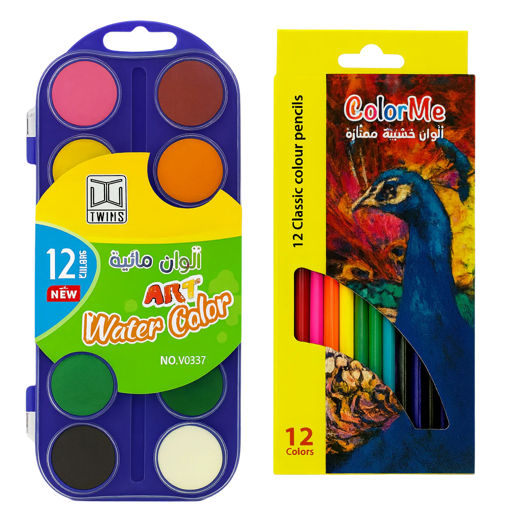 A&T Back to school Offer colored pencils and watercolors || عرض قرطاسية العودة الى المدرسة الوان خشبية و الوان مائية 12 لون
