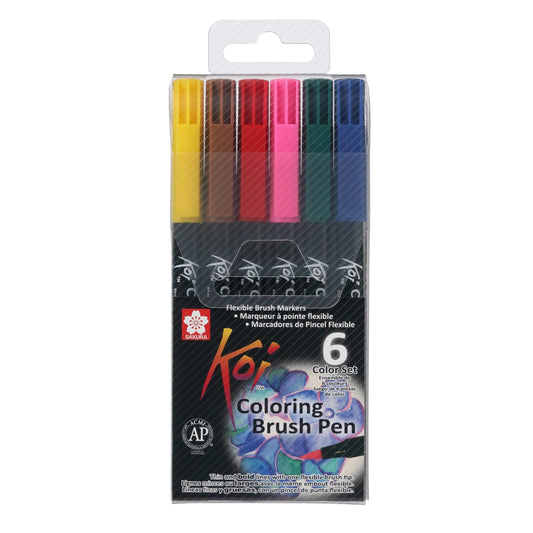 Sakura Koi Coloring Brush Marker Set Basic || مجموعة أقلام تلوين مائية برأس فرشاة ساكورا كوي - الألوان الأساسية