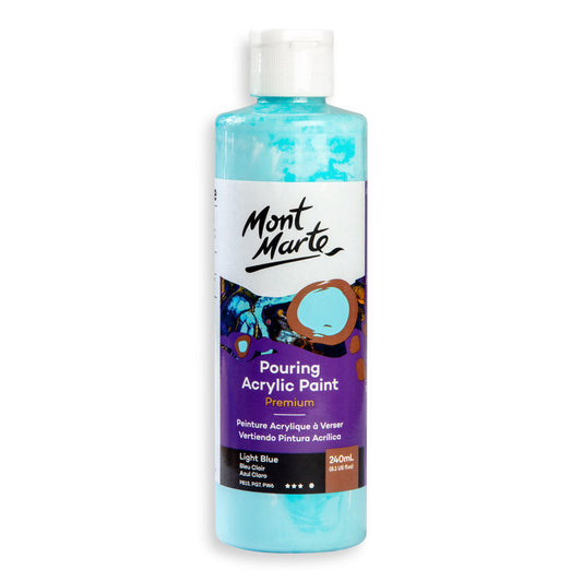 Mont Marte Premium Pouring Acrylic Paint 240ml for Fluid Art Light Blue || الوان سكب اكريليك مونت مارت حجم ٢٤٠ مل لون ازرق فاتح