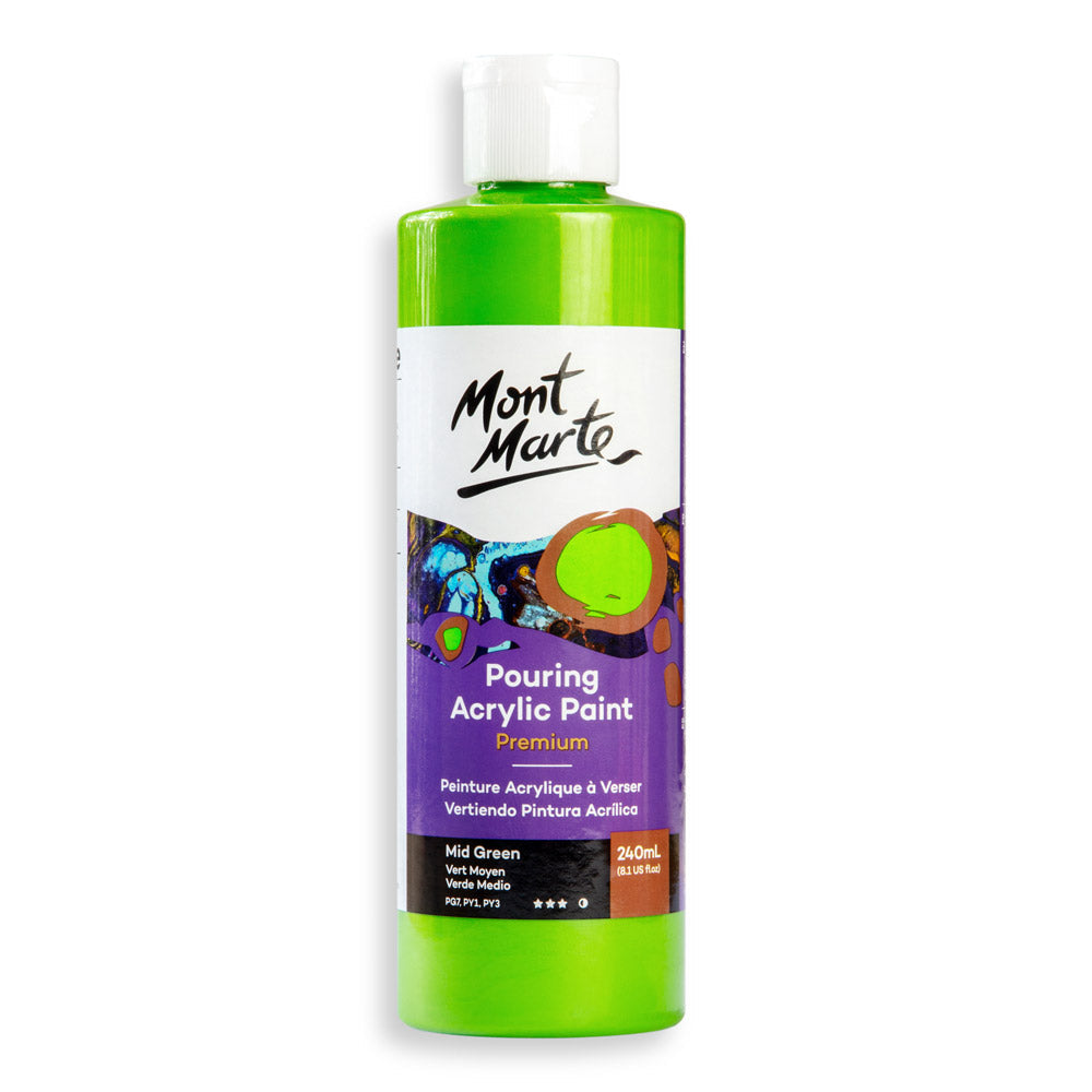 Mont Marte Premium Pouring Acrylic Paint 240ml for Fluid Art Mid Green || الوان سكب اكريليك مونت مارت حجم ٢٤٠ مل لون اخضر متوسط