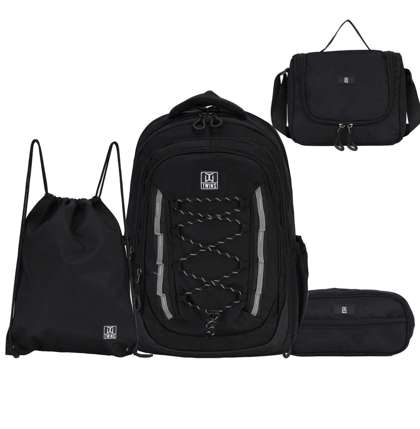 Twins Back to School Backpack Set 4 Pcs #1 || مجموعة العودة الى المدرسة طقم ٤ قطع جنطة طهر و مقلمة و شنطة اكل و حقيبة رياضة #1