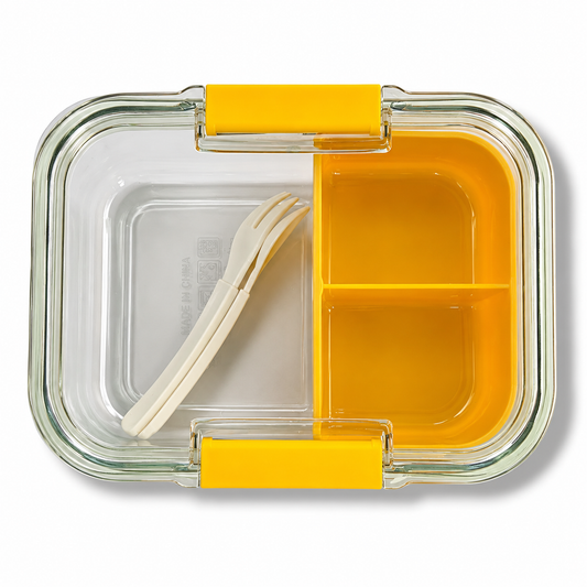 Lunch Box Transparent 3 Section Yellow  || لانش بوكس شفاف 3 اقسام اصفر