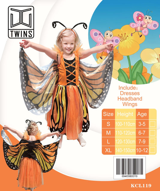 Orange Butterfly Dress with Wings and Headband Kids Costume || لبس أطفال فستان الفراشة البرتقالي مع أجنحة وطوق رأس — supplier reference