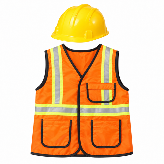 Orange Construction Worker Role-Play Set Kids Costume || لبس أطفال طقم لعب أدوار عامل البناء البرتقالي — costume product image