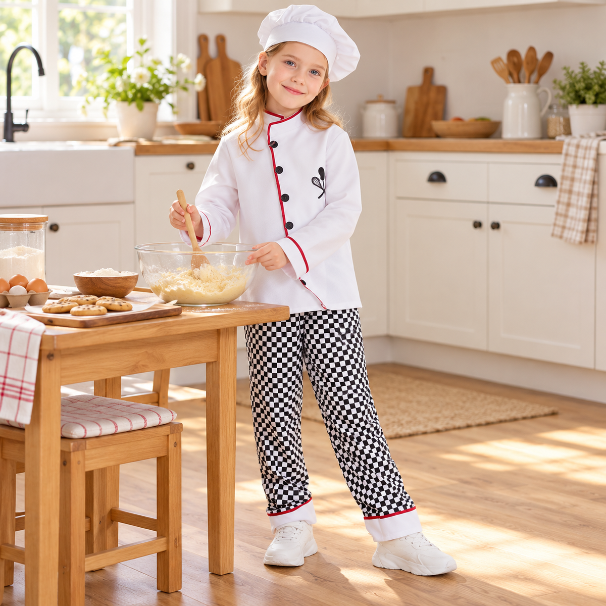 Chef Costume with Hat and Checked Trousers || زي الطباخ مع قبعة وبنطال كاروهات — child wearing costume