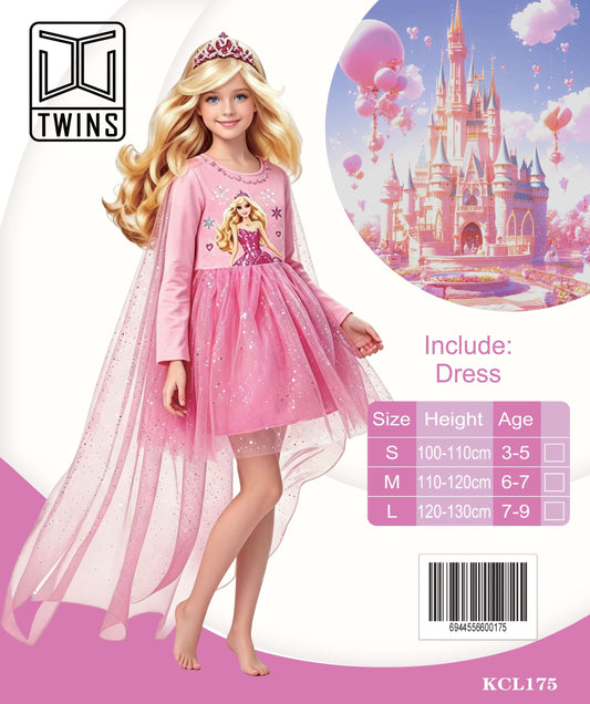 Pink Princess Print Costume Dress with Cape || فستان تنكري وردي بطبعة أميرة وكاب — supplier reference